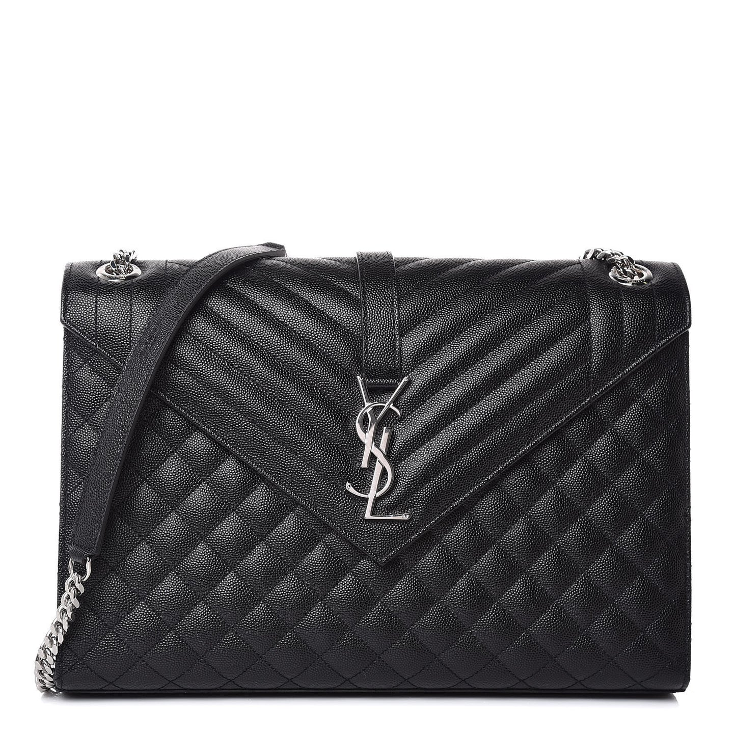 Grain De Poudre Textured Mixed Matelasse Large Triquilt Monogram Satchel Black