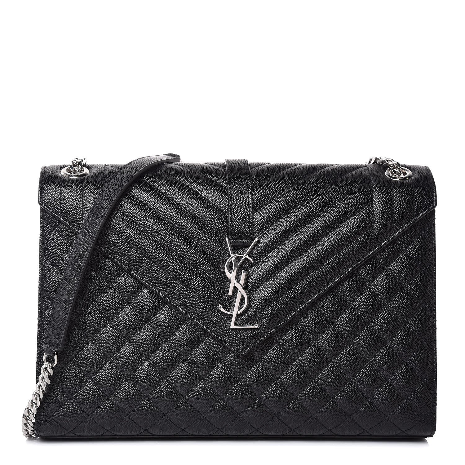 Saint Laurent Grain De Poudre Textured Mixed Matelasse Large Triquilt Monogram Satchel Black 1 of 7