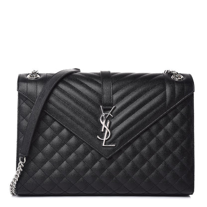 Saint Laurent Grain De Poudre Textured Mixed Matelasse Large Triquilt Monogram Satchel Black 1 of 7