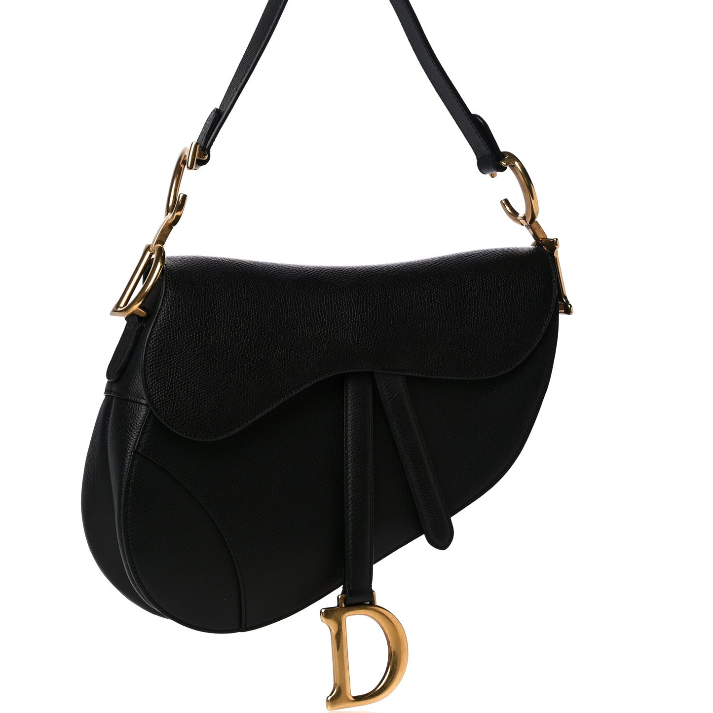 Grained Calfskin Saddle Bag Black