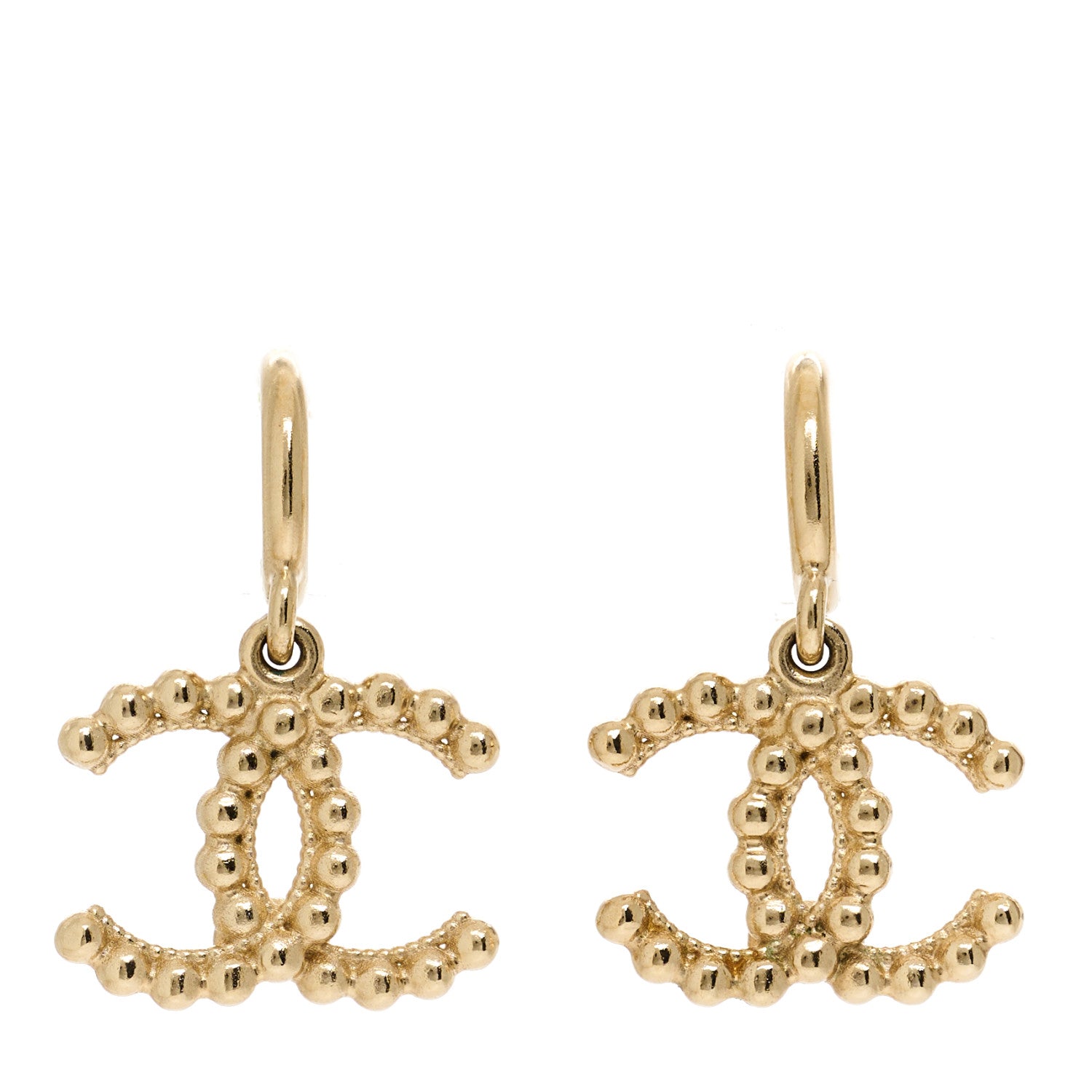 Chanel Metal Bead CC Drop Earrings Gold 1 of 5