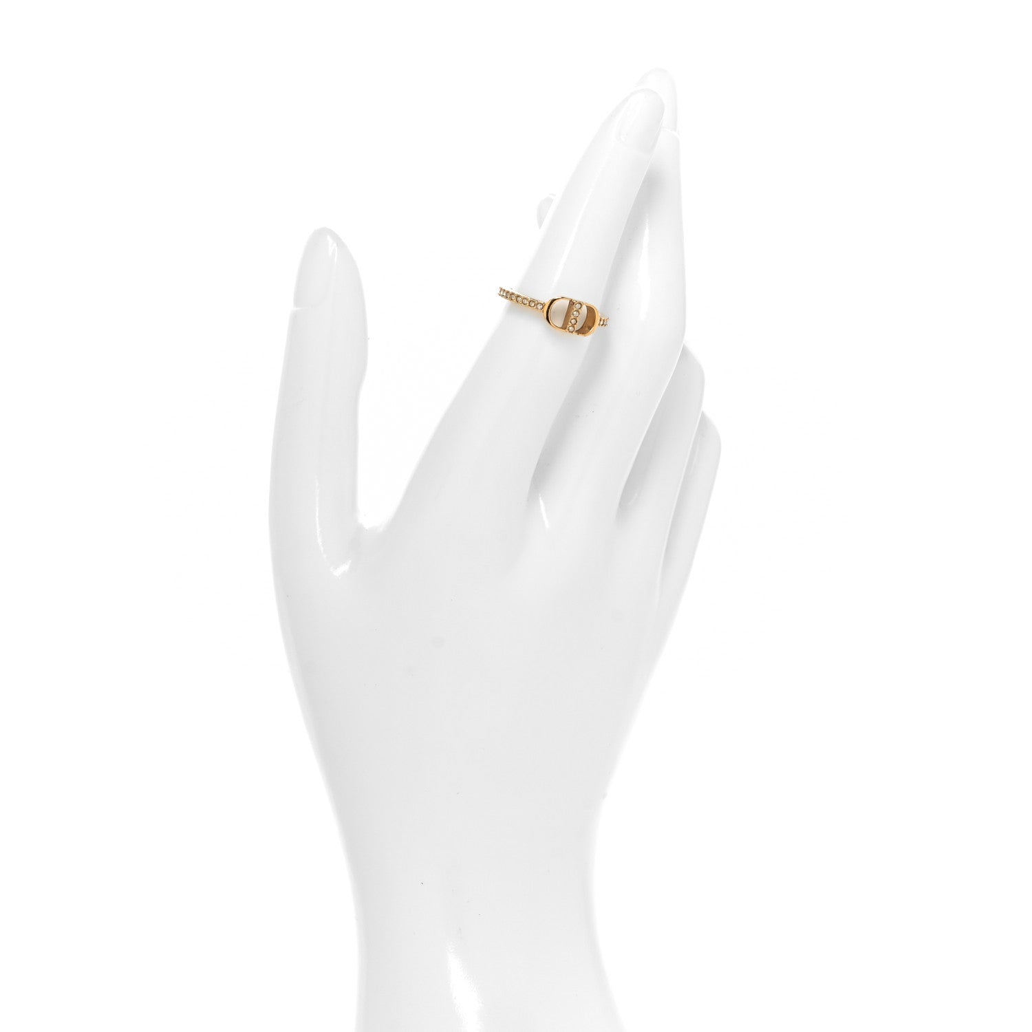 Christian Dior Metal Crystal CD Ring 50 5.25 Gold 2 of 5