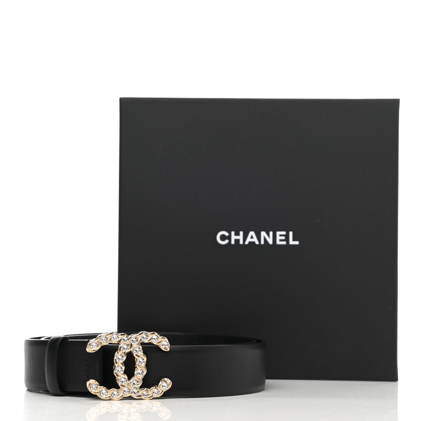 Calfskin Crystal Pearls Coronation CC Belt 95 38 Black