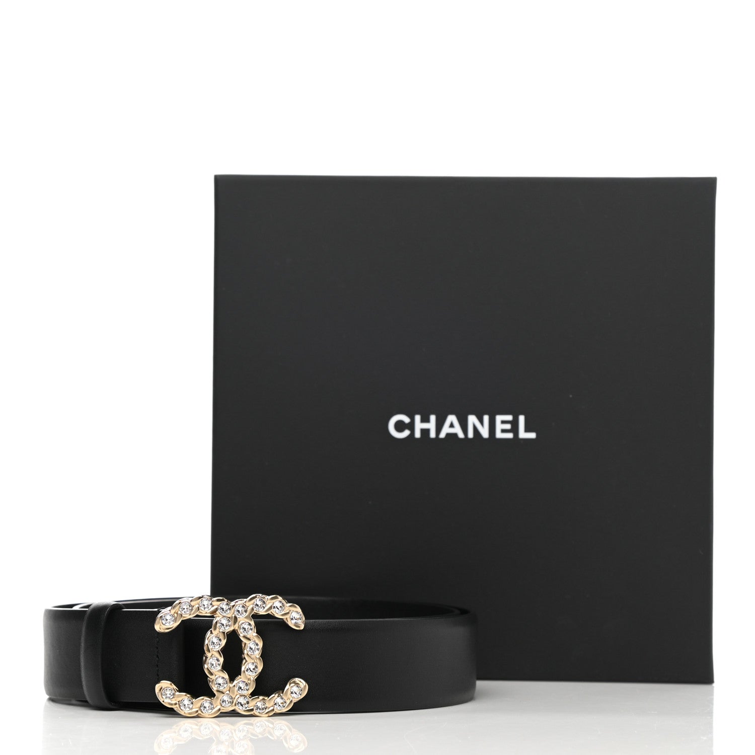 Chanel Calfskin Crystal Pearls Coronation CC Belt 95 38 Black 8 of 8