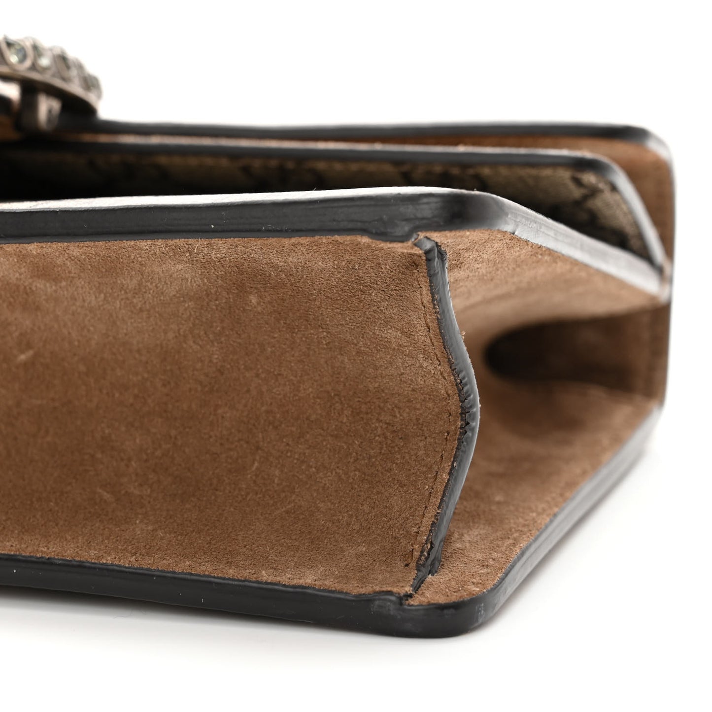 GG Supreme Monogram Suede Crystal Small Dionysus Shoulder Bag Beige Ebony Taupe