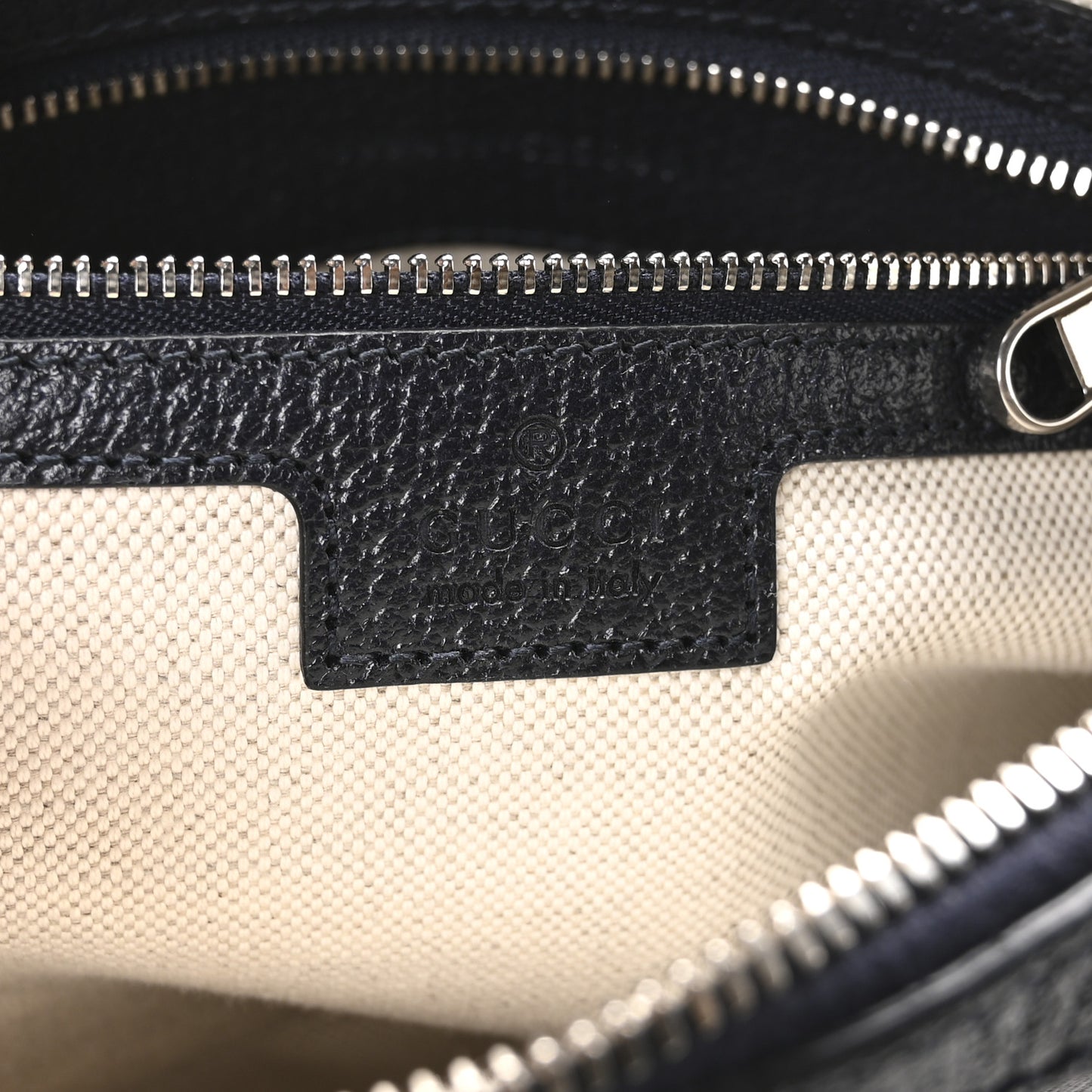 GG Supreme Monogram Textured Dollar Calfskin Web Ophidia Wristlet Shoulder Bag Black Blue