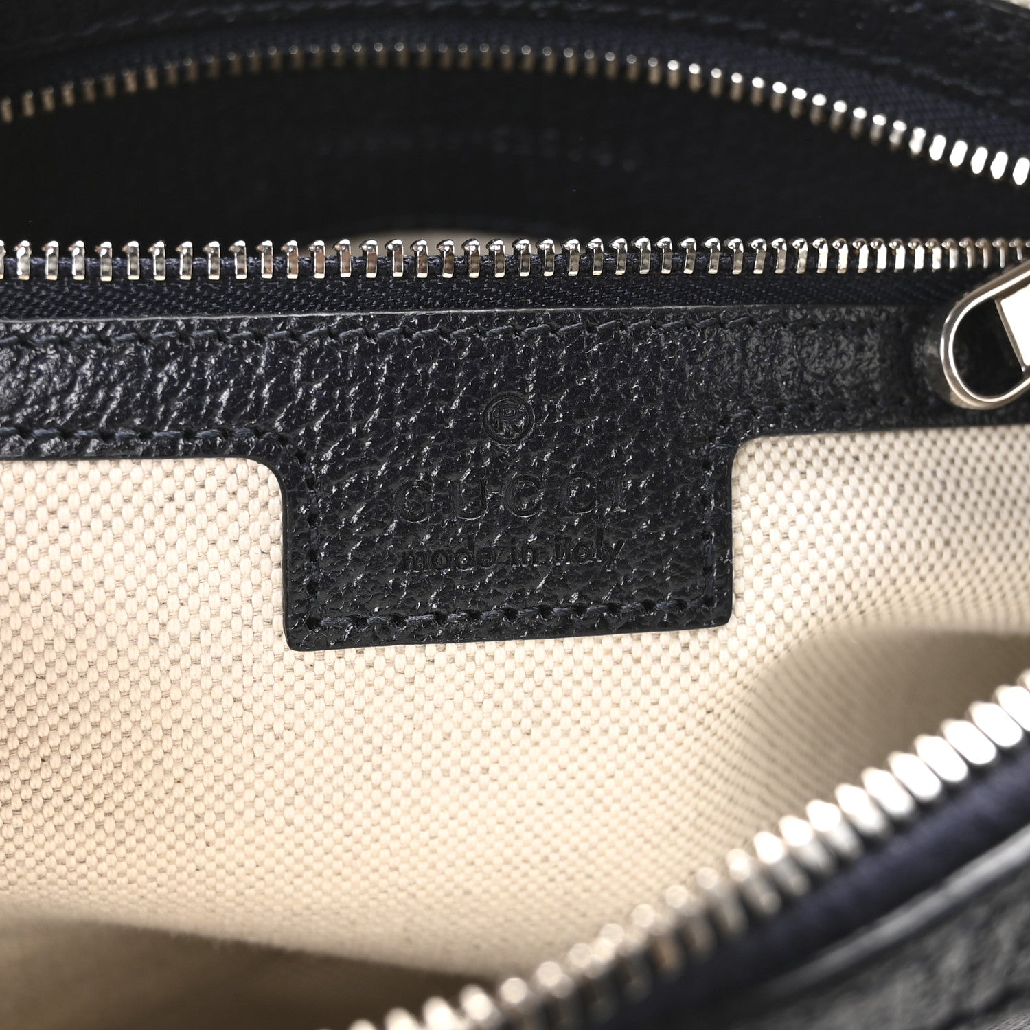 Gucci GG Supreme Monogram Textured Dollar Calfskin Web Ophidia Wristlet Shoulder Bag Black Blue 6 of 10