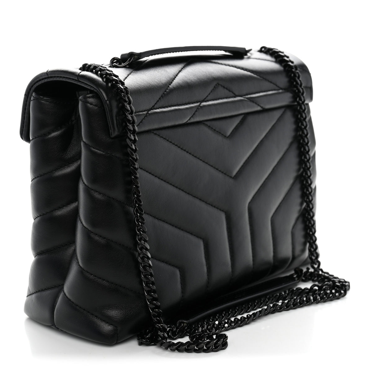 Calfskin Y Quilted Monogram Monochrome Small Loulou Chain Satchel Black
