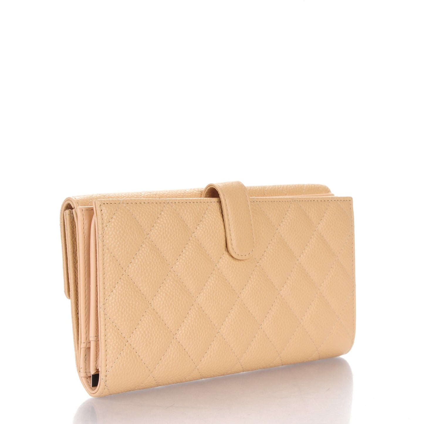 Caviar Quilted Long Flap Wallet Beige