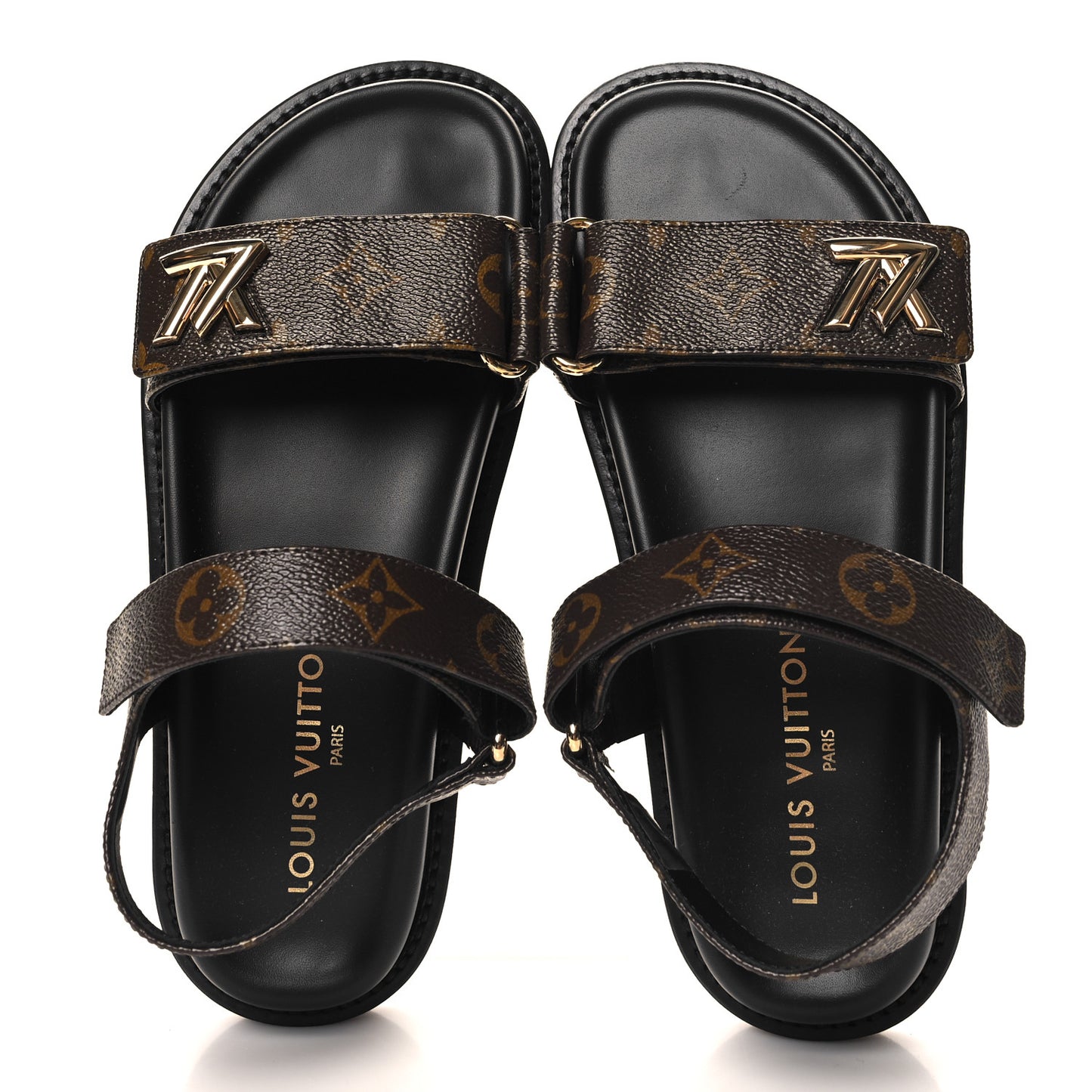 Monogram LV Sunset Comfort Flat Sandals 38 Cacao Brown