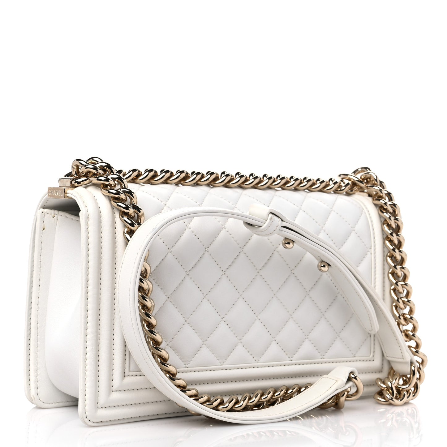 Calfskin Quilted Medium Boy Flap White