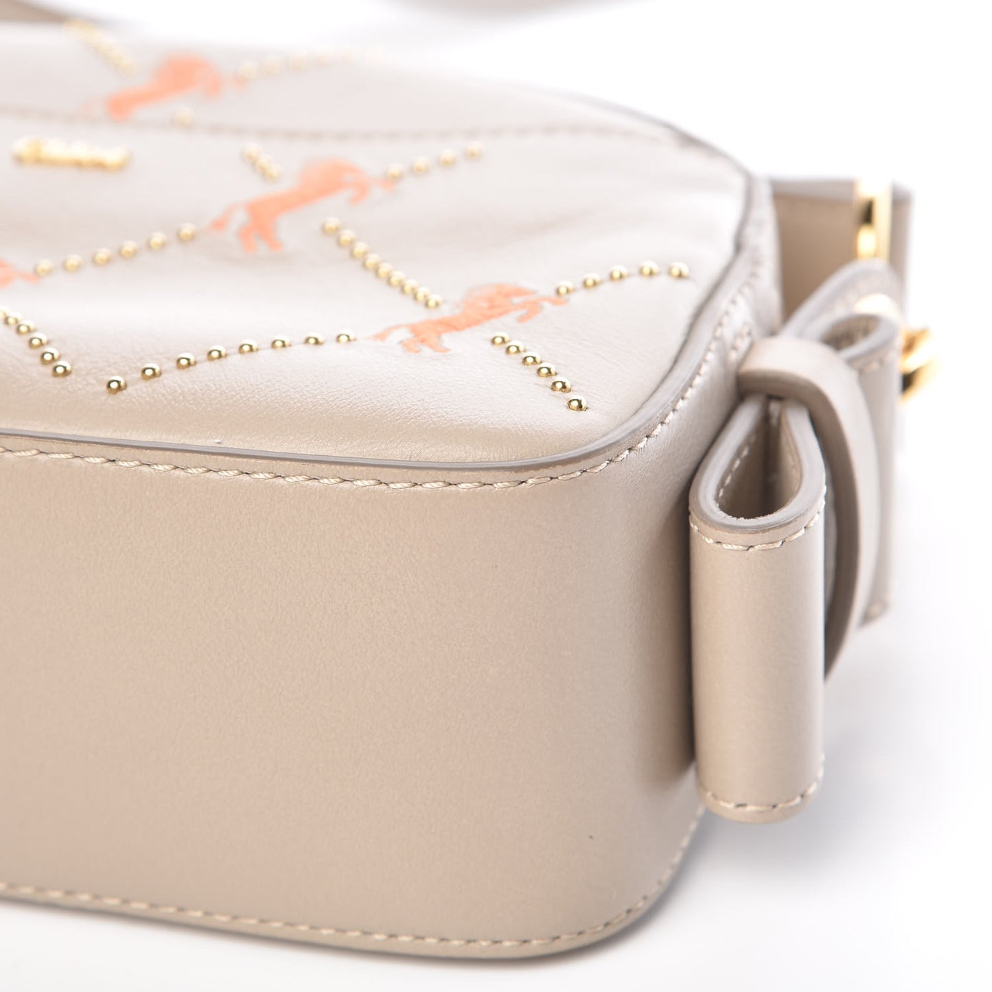 Smooth Calfskin Little Horses Embroidered Shoulder Bag Pastel Grey