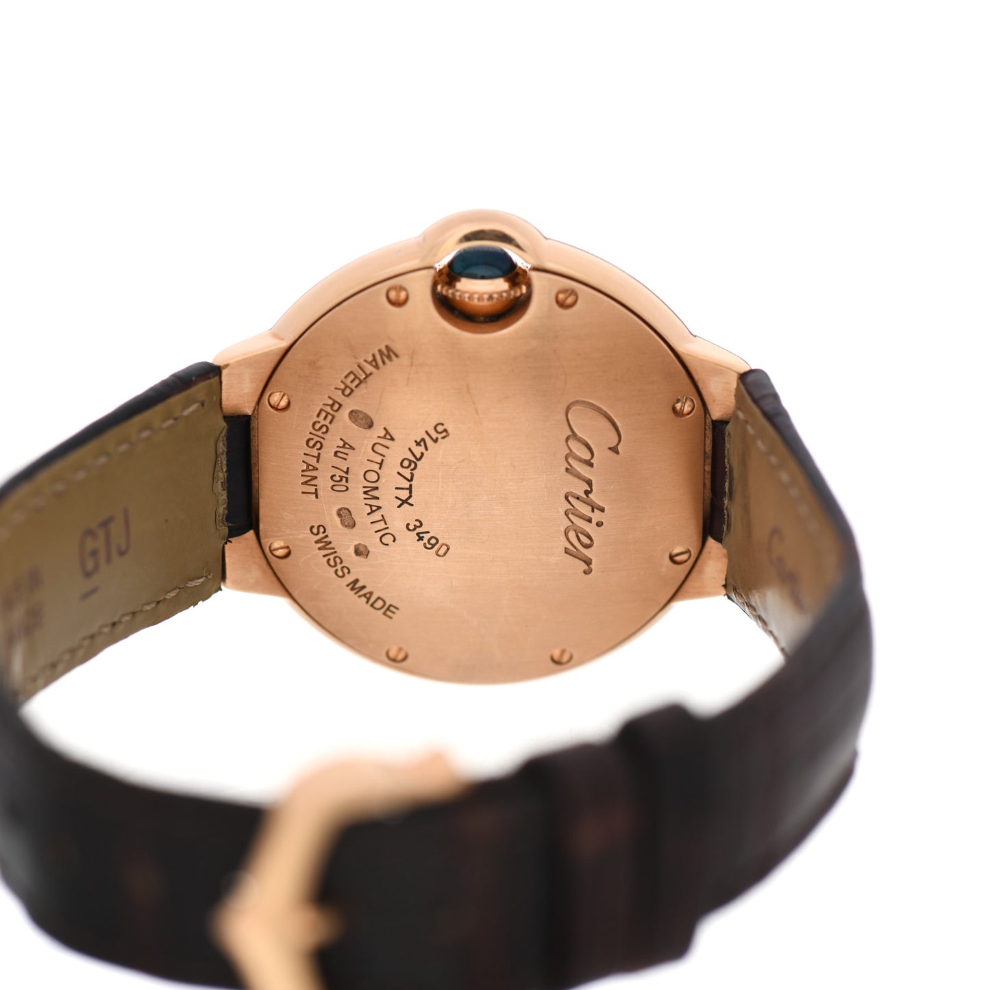 18K Pink Gold Alligator 33mm Ballon Bleu De Cartier Automatic Watch