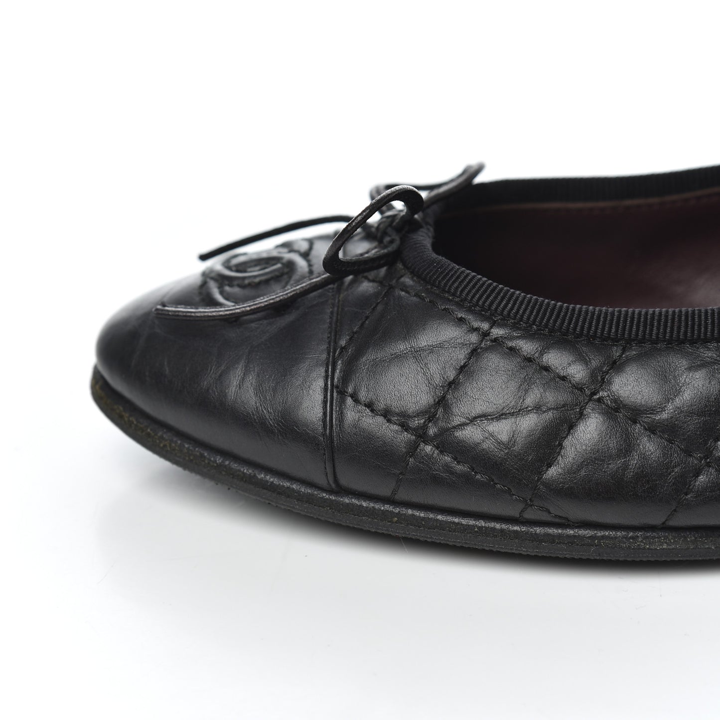 Aged Calfskin Quilted CC Cap Toe Ballerina Flats 36 Black