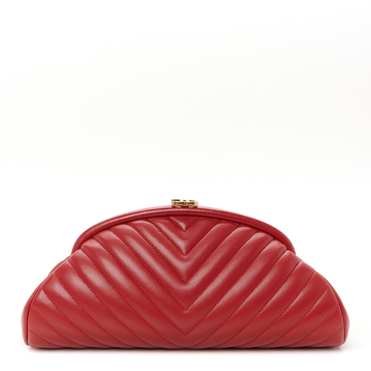 Chanel Lambskin Chevron Quilted Timeless Clutch Red 1 of 8