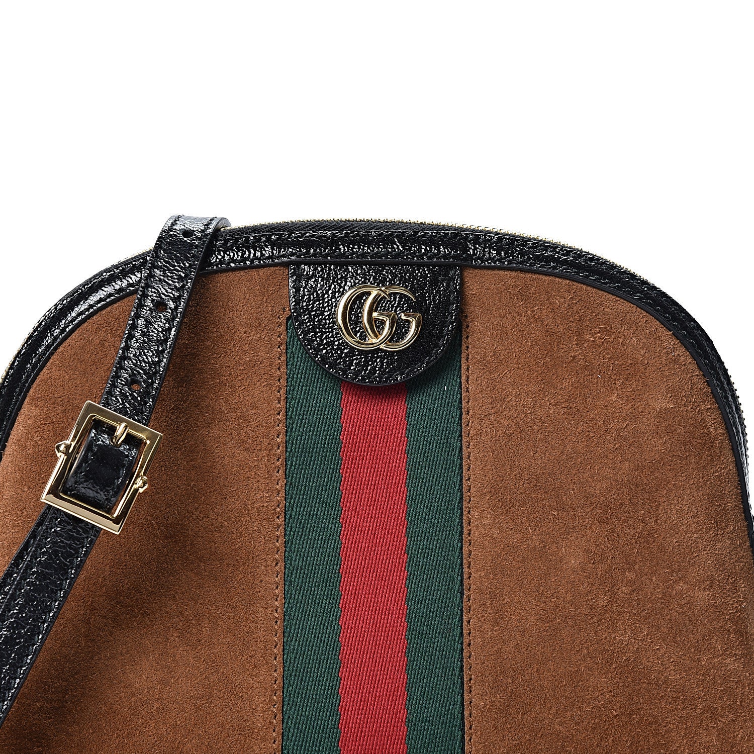 Gucci Suede Patent Web Small Ophidia Dome Shoulder Bag Nocciola Black 7 of 9