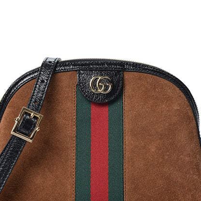 Gucci Suede Patent Web Small Ophidia Dome Shoulder Bag Nocciola Black 7 of 9