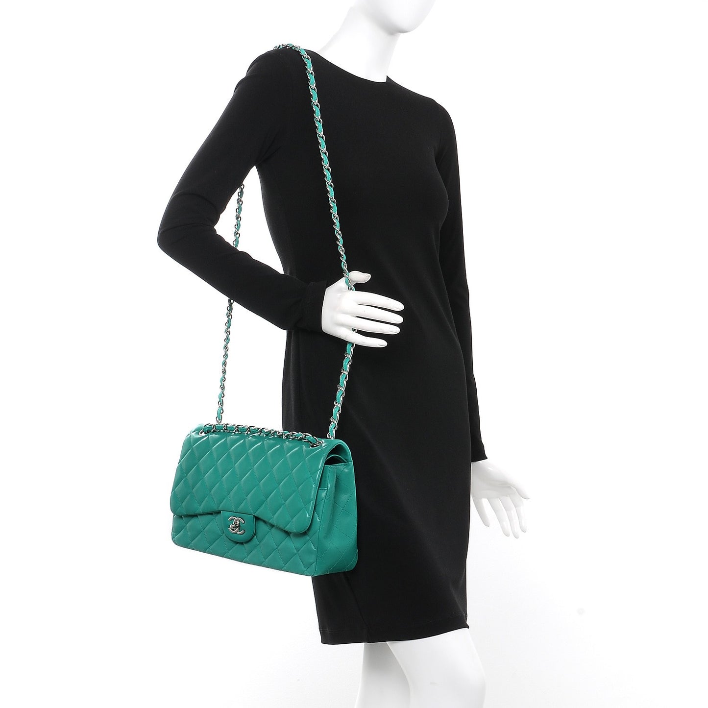 Lambskin Quilted Jumbo Double Flap Green