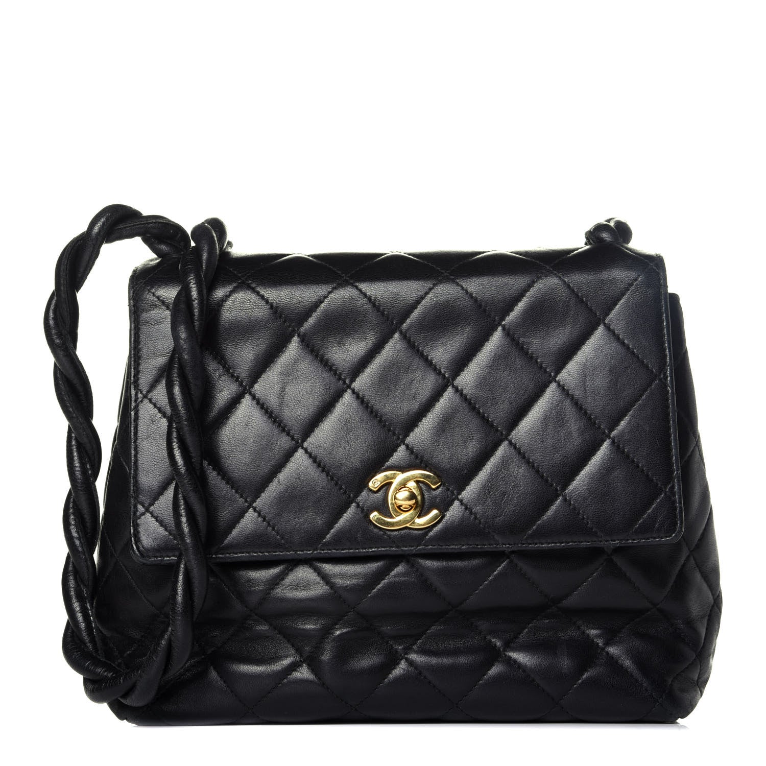 Chanel Lambskin Quilted Medium Braided Single Flap Black 1 of 9