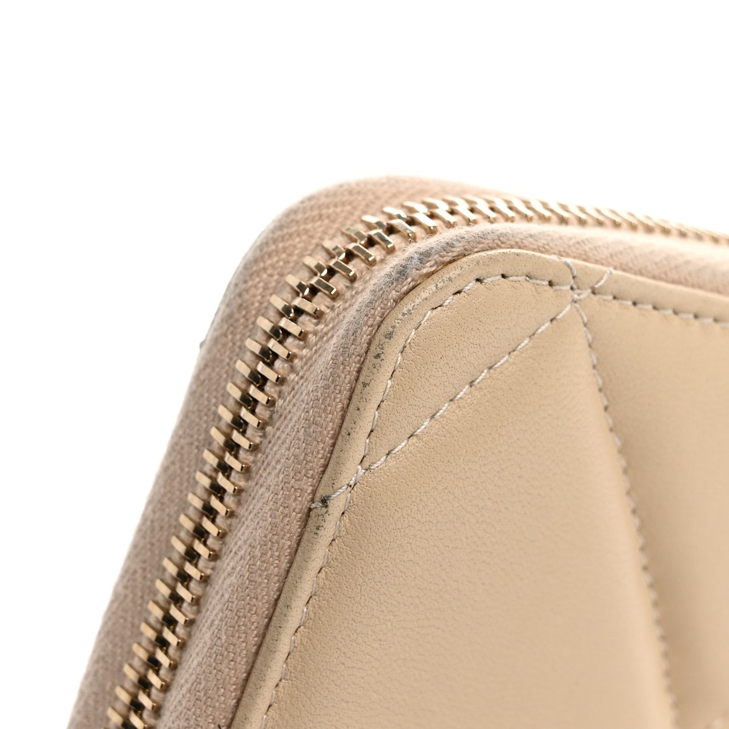 Shiny Goatskin Quilted 19 Long Zipped Around Wallet Beige