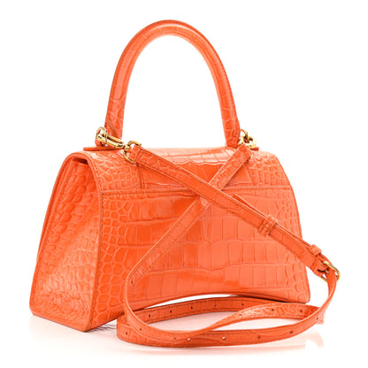 Balenciaga Shiny Calfskin Crocodile Embossed Small Hourglass Top Handle Bag Orange 3 of 14