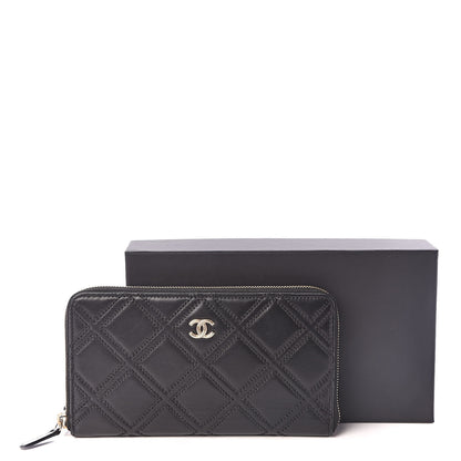 Chanel Lambskin Diamond Stitched Large Zip Around Organizer Wallet Black 9 of 9