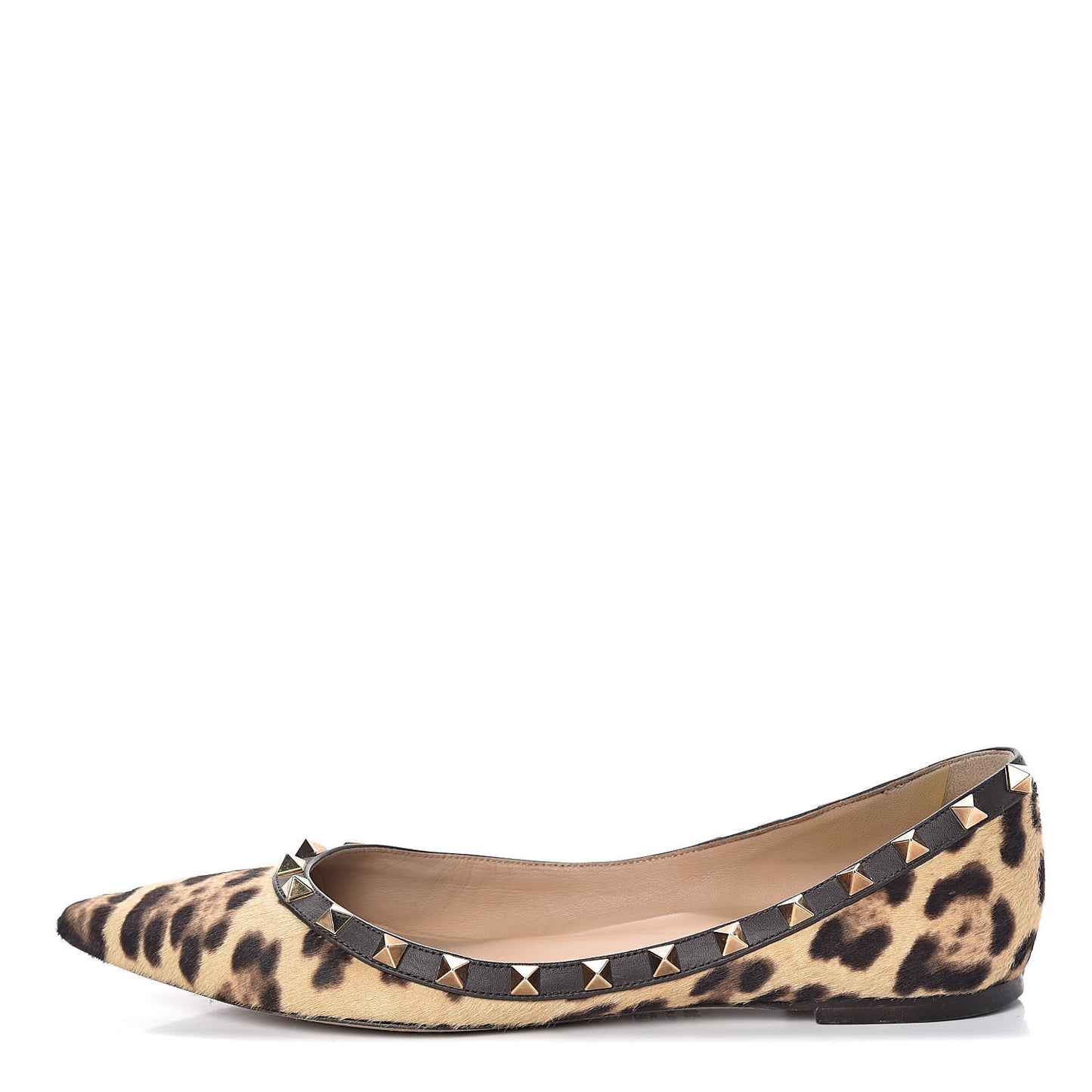 Calf Hair Leopard Print Rockstud Ballerina Flats 39.5 Brown