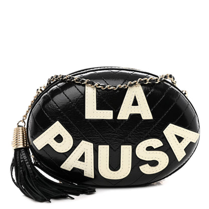 Chanel Lambskin Embroidered Chevron Quilted La Pausa Tassel Clutch Black 1 of 10