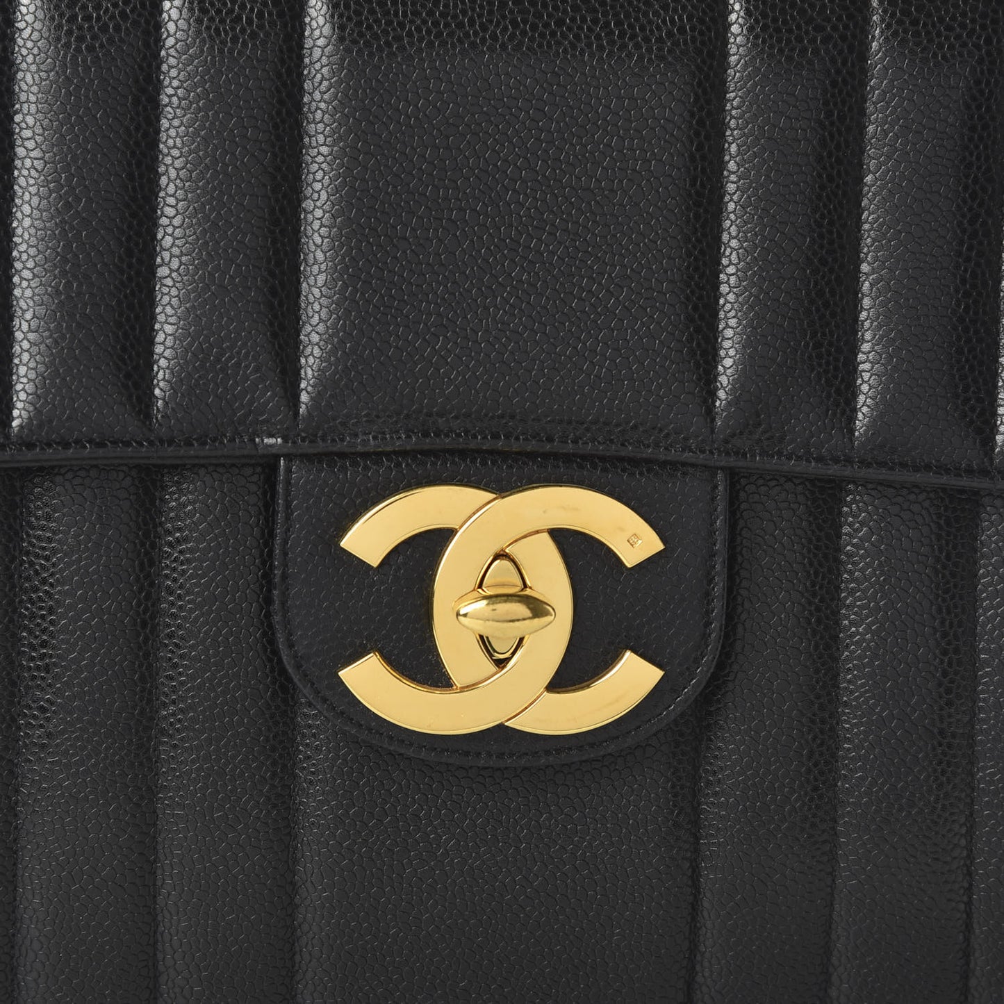 Caviar Vertical Quilted Single Flap Black
