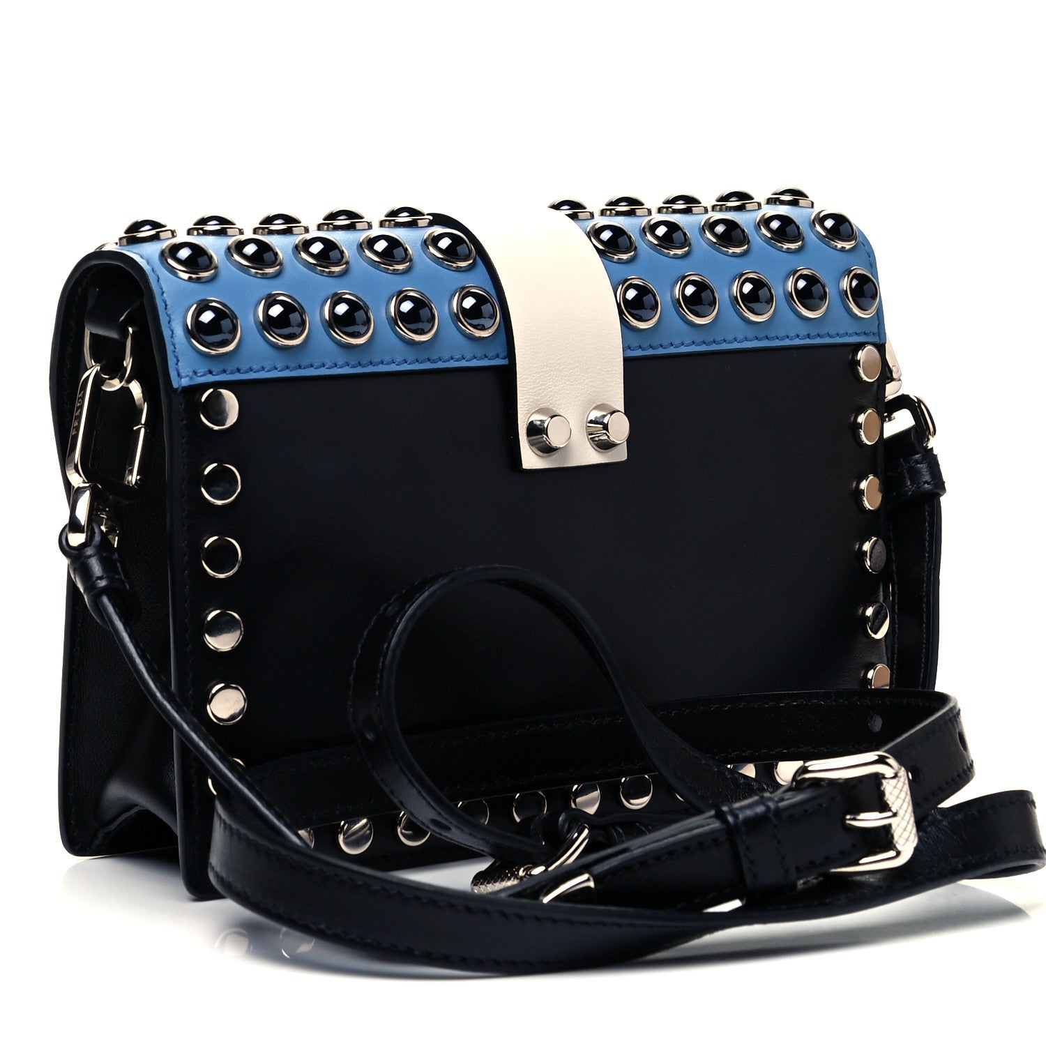 Prada City Calfskin Comic Print Studded Elektra Shoulder Bag Topaz Black 2 of 7