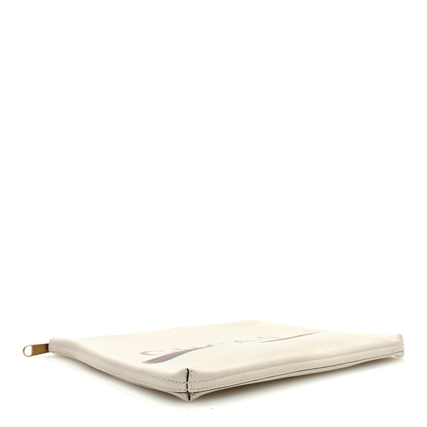 Pebbled Calfskin Medium Logo Portfolio Clutch White