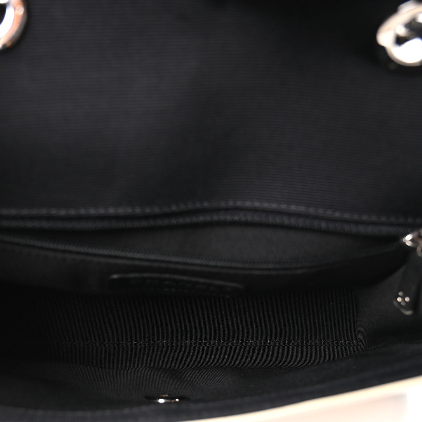 Aged Calfskin Grosgrain Quilted Chain CC Flap Ivory Black