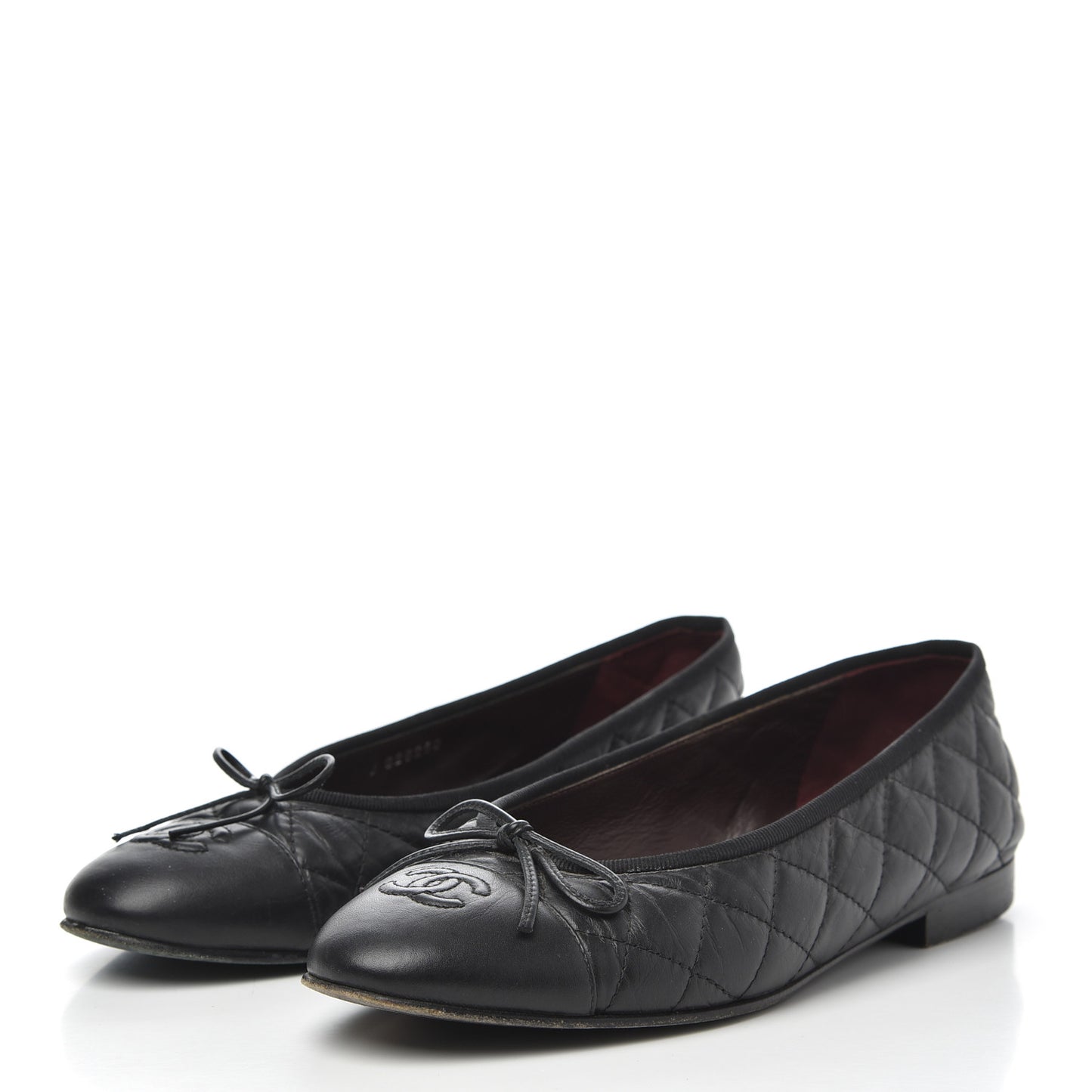 Aged Calfskin Quilted CC Cap Toe Ballerina Flats 38.5 Black