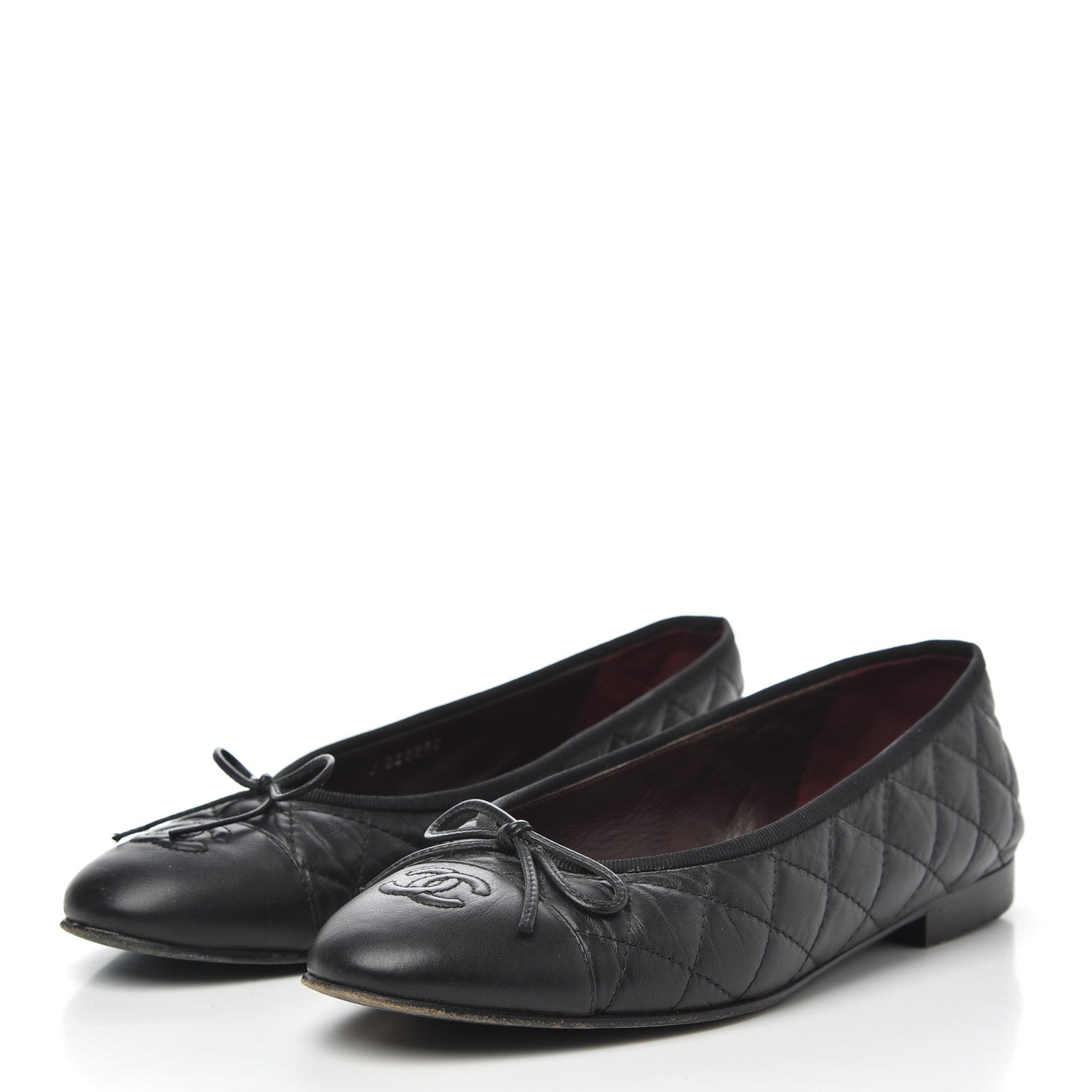 Chanel Aged Calfskin Quilted CC Cap Toe Ballerina Flats 38.5 Black 3 of 20