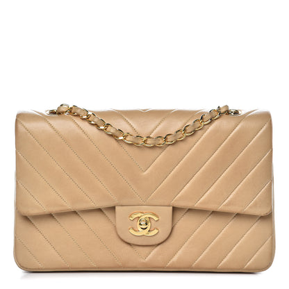 Chanel Lambskin Chevron Quilted Medium Double Flap Beige 1 of 21