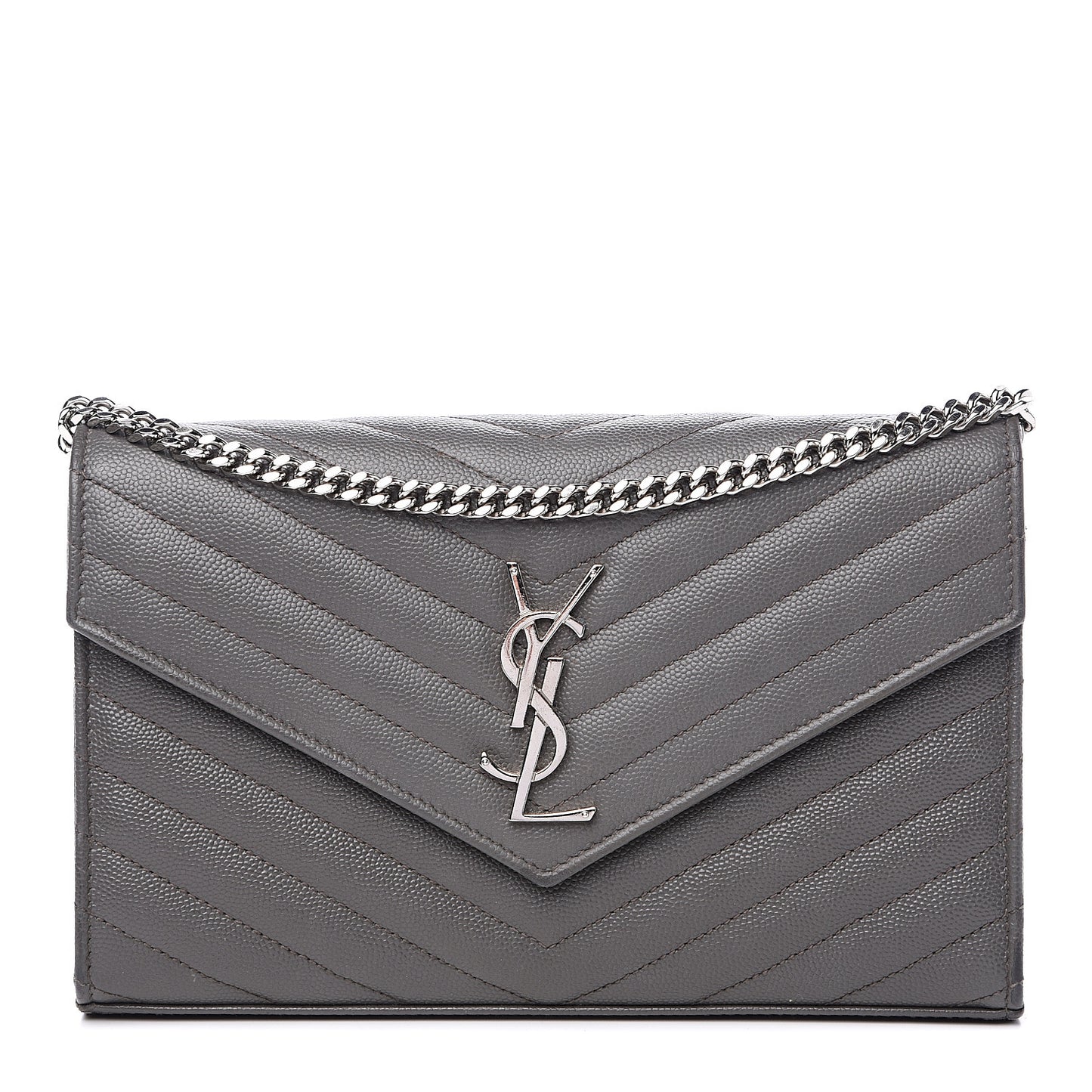 Grain De Poudre Matelasse Chevron Monogram Chain Wallet Fog