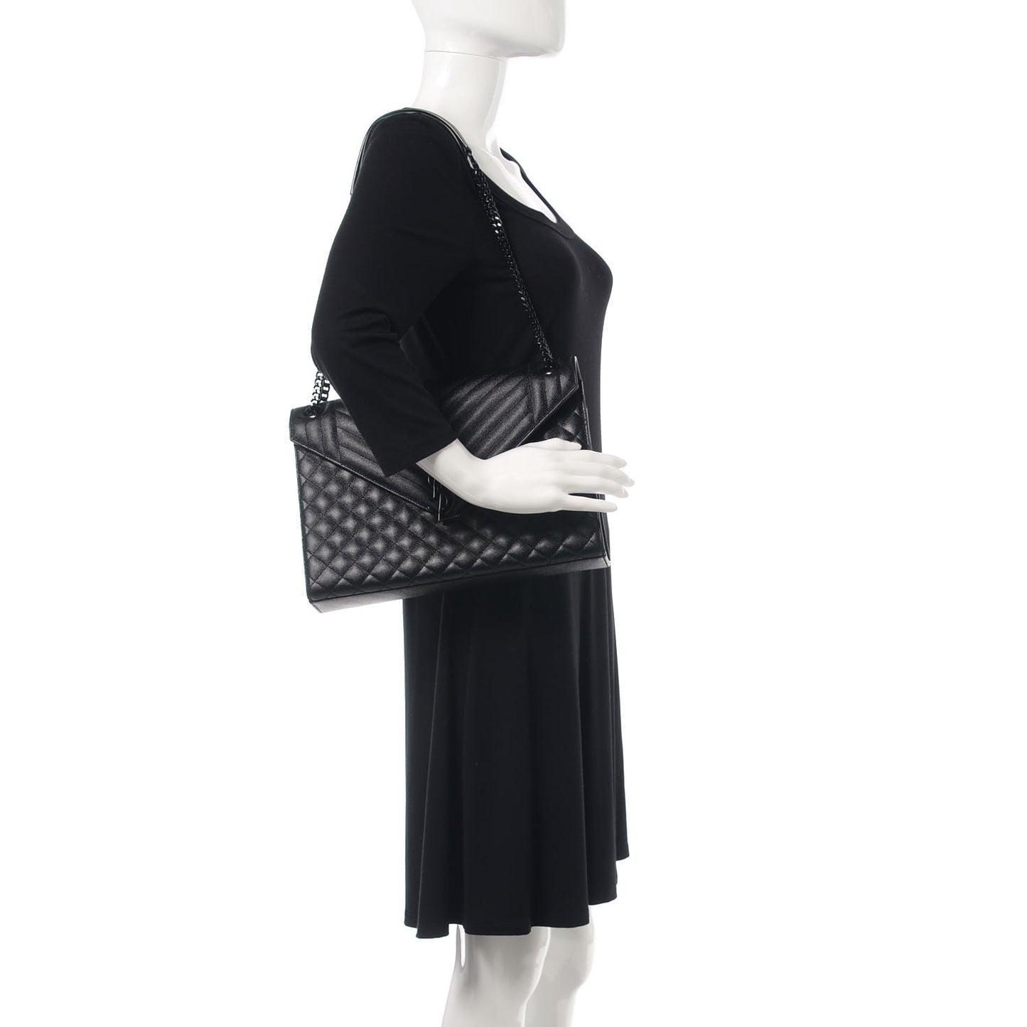 Grain De Poudre Textured Mixed Matelasse Large Triquilt Monogram Monochrome Satchel Black