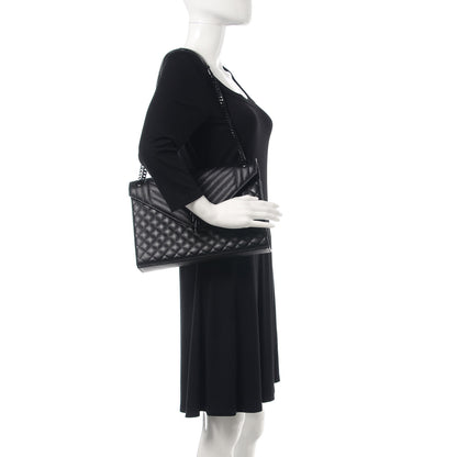 Saint Laurent Grain De Poudre Textured Mixed Matelasse Large Triquilt Monogram Monochrome Satchel Black 2 of 14