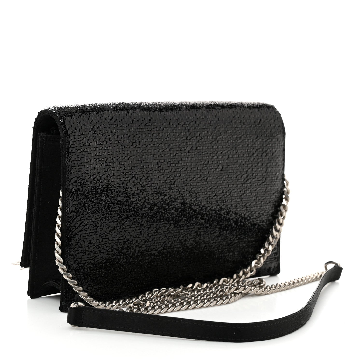 Saint Laurent Satin Sequins Classic Monogram Kate Tassel Chain Wallet Black 3 of 9