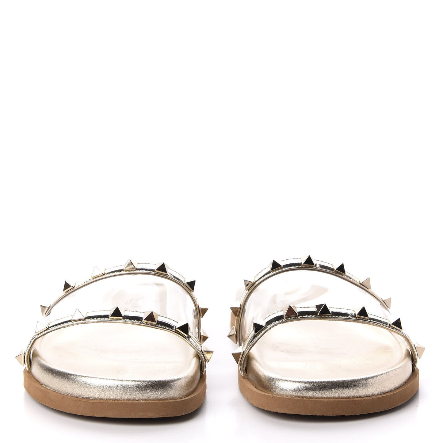 PVC Metallic Nappa Rockstud Moonwalk Flat Slide Sandals 37.5 Platino Transparent