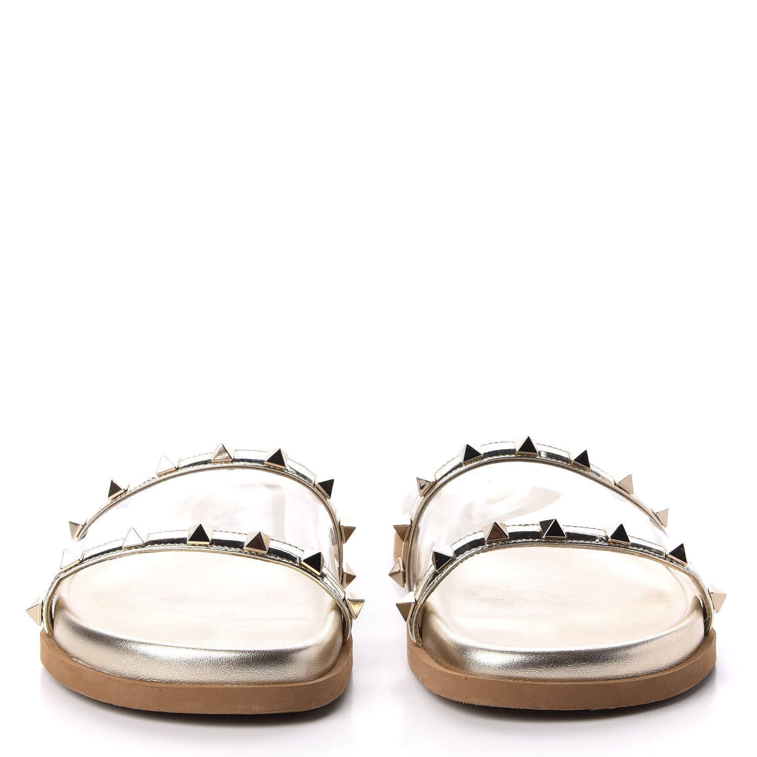 Valentino Garavani PVC Metallic Nappa Rockstud Moonwalk Flat Slide Sandals 37.5 Platino Transparent 2 of 10