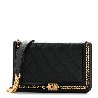 Chanel Caviar Quilted Chain Around Boy Wallet On Chain WOC Black 1 of 13