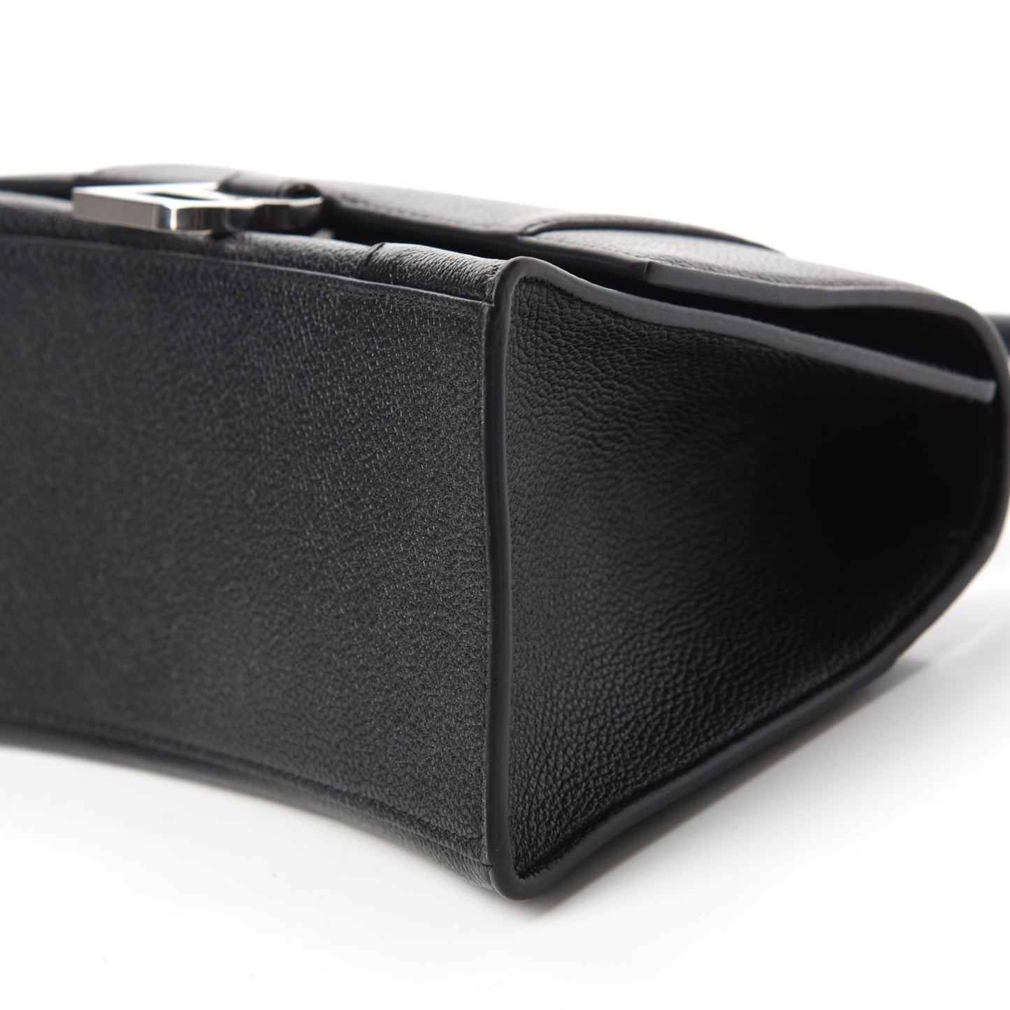 Grained Calfskin Small Hourglass Top Handle Bag Black