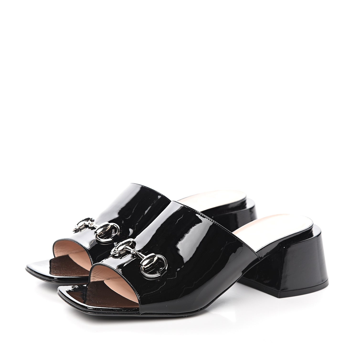 Patent Lexi Horsebit Mid-Heel Slide Sandals 40 Black