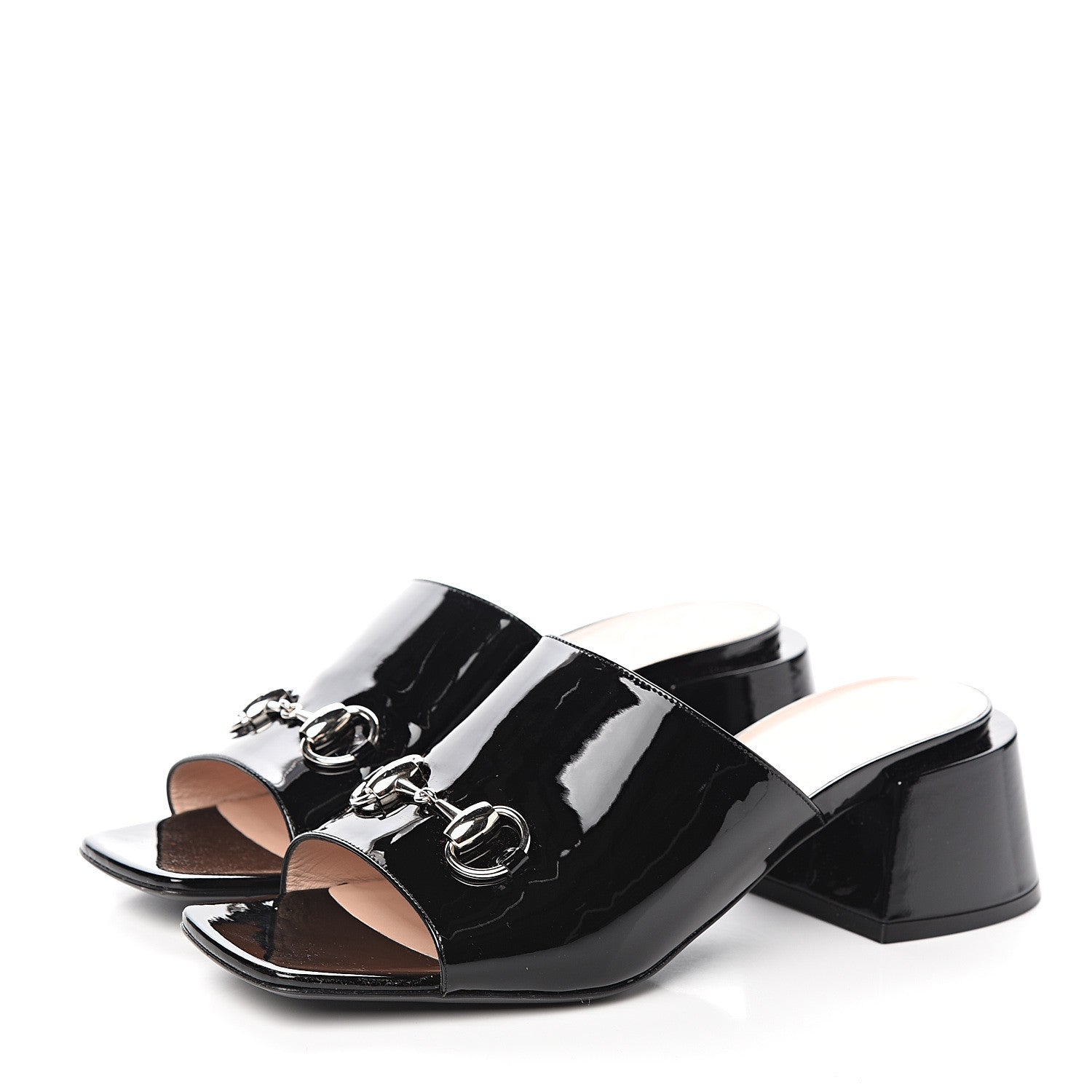 Gucci Patent Lexi Horsebit Mid-Heel Slide Sandals 40 Black 3 of 9