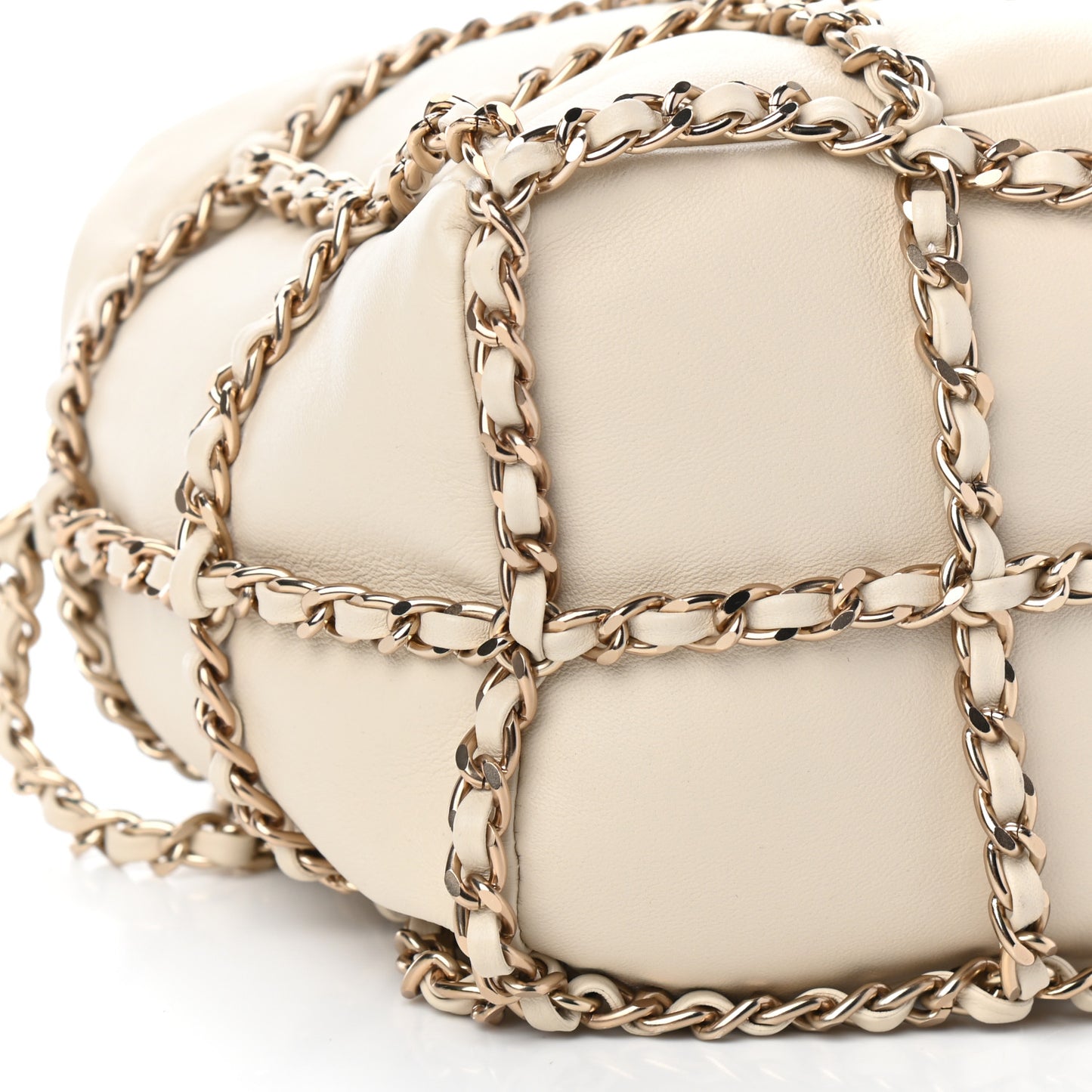 Lambskin Bucket Chain Drawstring Bag Beige