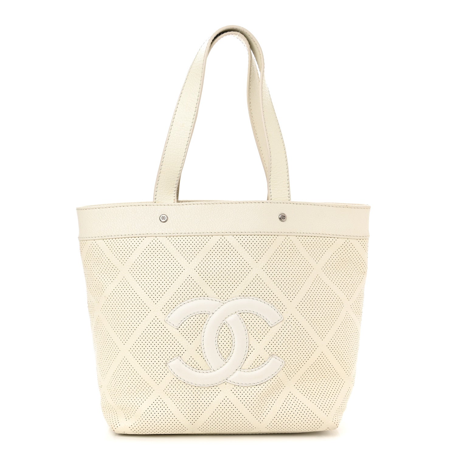 Chanel Goatskin Perforated Large CC Tote White 1 of 16