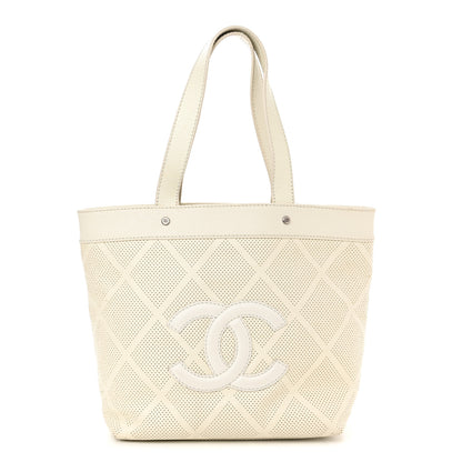 Chanel Goatskin Perforated Large CC Tote White 1 of 16