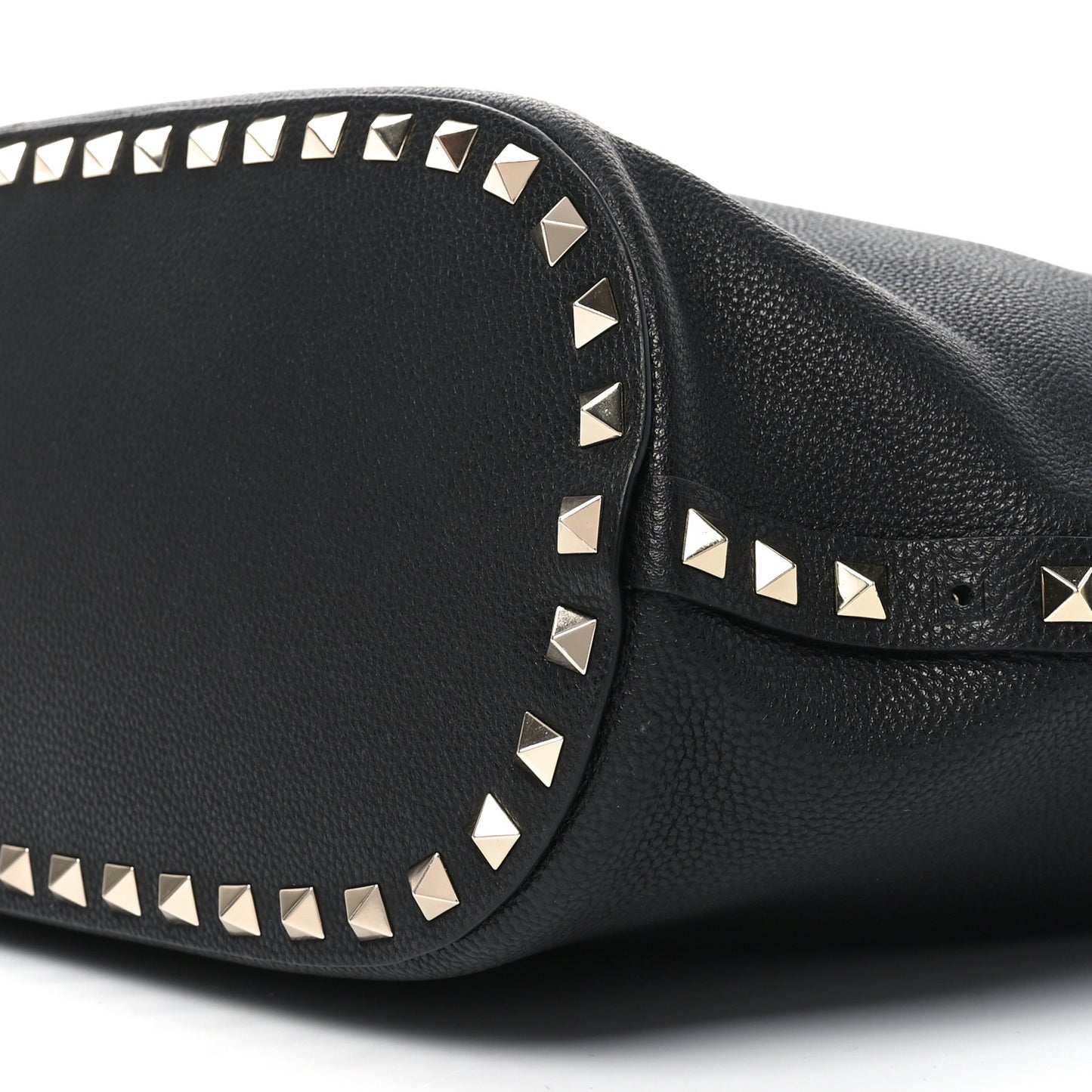 Grained Calfskin Small Rockstud Tote Black