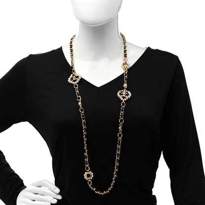Chanel Lambskin Pearl CC Long Chain Necklace Black Gold 2 of 5